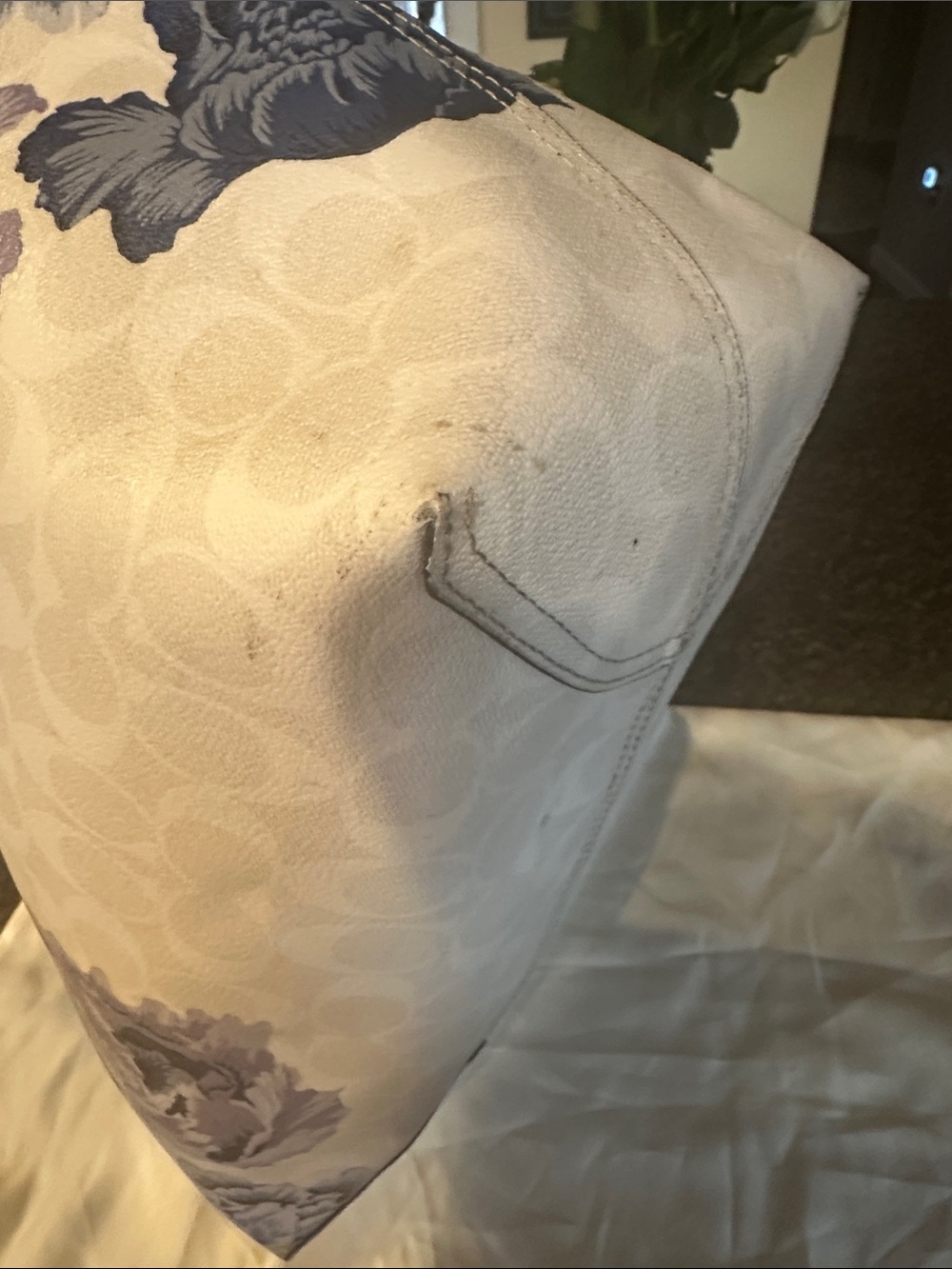 Coach Kaffe Canvas Tote with Lavender Floral Print 5698 - Picture 7 of 13